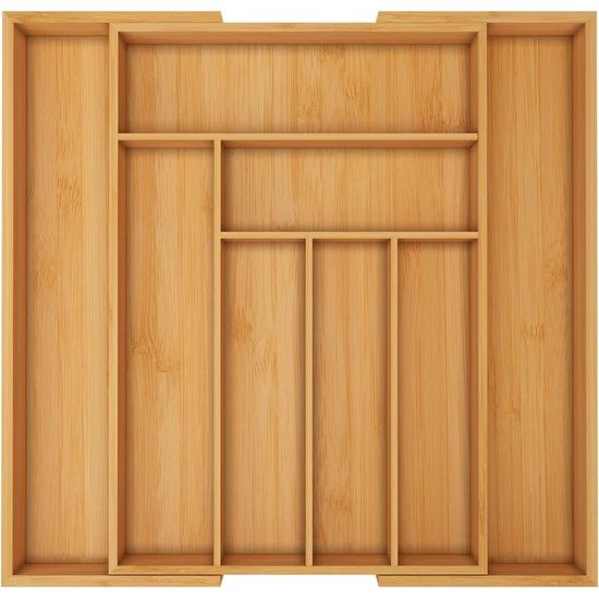 Ondersteuning voor uitbreidbare couverts voor tiroir - Range-couverts réglable - Rangement compact voor tiroirs en bamboe voor cuillères, fourchettes, couteaux