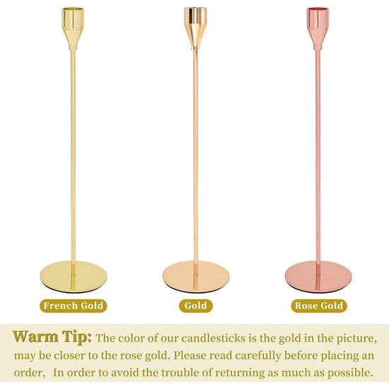 Set van 12 kandelaars, Franse goudkleurige kandelaars, geschikt voor kaarsen met een dikte van 3/4 inch, hoge metalen kandelaar voor bruiloften, woondecoratie en kaarslicht diners.