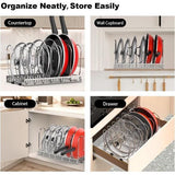 pannenhouder voor lade, uitbreidbare potdekselhouder met 7 verstelbare verdelers, potdeksel opbergpan organizer dekselhouder voor keuken, zilver