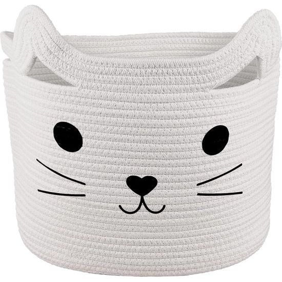 Children's Storage Basket, Baby Toy, Cotton Rope Storage Basket, Braided Laundry Basket, Foldable Nursery Decoration, Cat (40 x 28 x 28 cm)