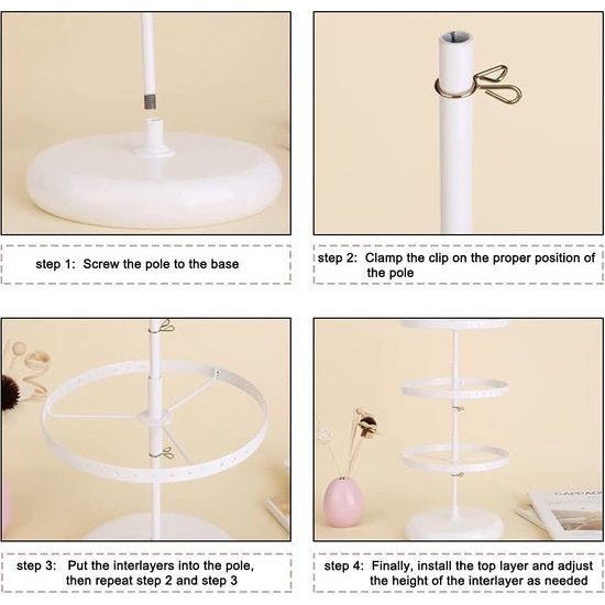 5-laags sieradenstandaard, draaibare sieradenhouder, oorbelhouder, oorbelstandaard, organizer, metalen sieradenopslag voor oorbellen, halskettingen, armband (wit)