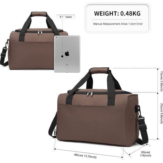 Weekender reisbagage 40 x 20 x 25 grote maximale handbagage voor dames en heren, bruin