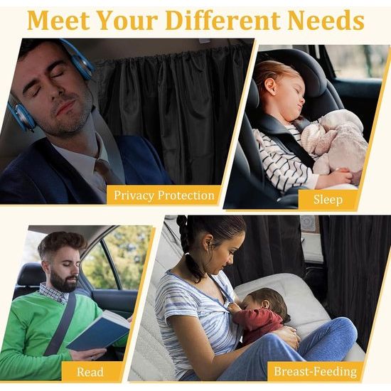 Auto-privacygordijnen Autoscheidingsgordijnen 100 x 180 cm Afneembare autogordijnen Zwart autogordijn Achterverduisteringsgordijn Autogordijnen voor auto Zijruit Reizen Kamperen