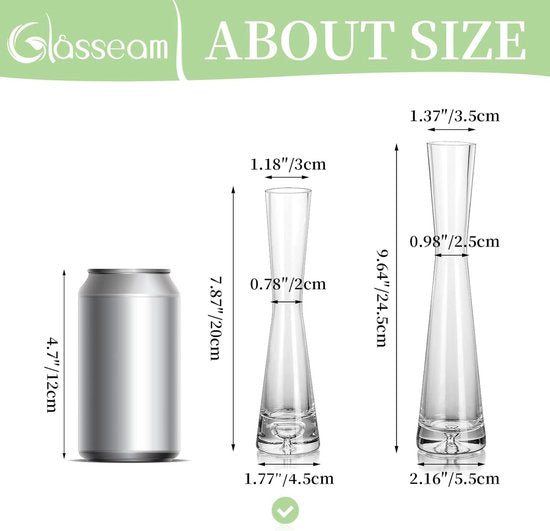 Bloemenvaas, modern, glazen vazen, smal: 3-delige 20 cm hoog, blomus vaas, glas, set, handgemaakte smalle vazen, tafeldecoratie, woonkamer, eettafel, tulpenvaas, decoratieve vaas voor