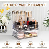 Make-up organizer, cosmetica-organizer, opslag met lade en 11 vakken, cosmetic skin care organizer, multifunctioneel voor slaapkamer, badkamer (transparant wit)