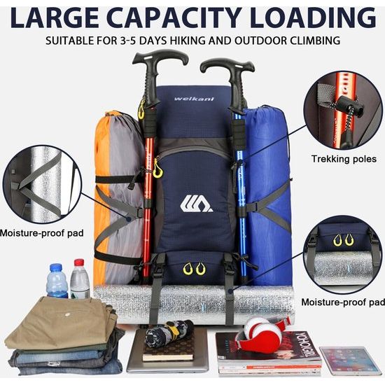 50 liter, heren en dames, trekkingrugzak, ultralicht, opvouwbare reisrugzak, wandelrugzak, grote klimmen, dagrugzak voor reizen, bergbeklimmen, kamperen, outdoor, reizen, sport