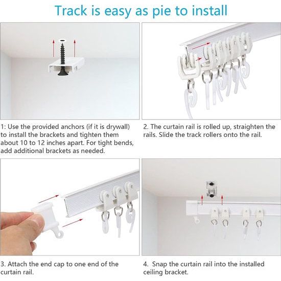 SUNYOK - 91-delige set gordijnrails, 3,5 meter - buigbaar en flexibel, gebogen gordijnrail - plafondrail met witte gordijnhaken