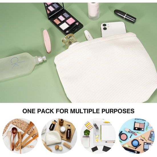Cosmetische tas, corduroy, cosmeticatasje, stoffen cosmeticatasje met ritssluiting, make-uptas, make-up-organizer voor meisjes en dames, melkwit, kaki, groen (25 x 18 x 5 cm), melkwit, kaki,