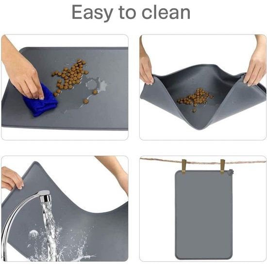 Bowl onderlegger voor honden en katten, waterdichte en antislip siliconen voerbak onderlegger voor voerbakken, waterbak, voedermat 53 x 37 cm, grijs