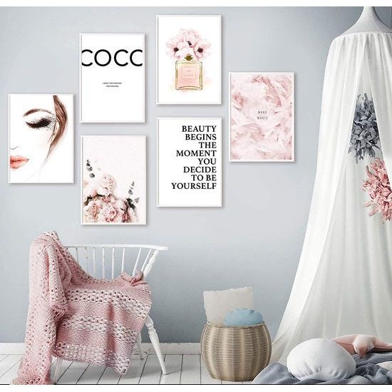 Set van 6 posters woonkamer - foto's decoratie slaapkamer - stijlvolle wandafbeeldingen - A4 zonder fotolijst (W2, 6x A4)