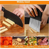 2 stuks gekleurd mes voor gekarteld snijden van roestvrij staal, golvend aardappelmes, golfmes, golfsnijmes voor groenten, fruit, fruit, aardappel, zwart