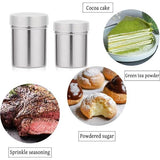 RVS poederstrooier, 2 stuks chocoladestrooier, cacaostrooier voor cappuccino, poedersuikerstrooier, poedersuikerstrooier, poedersuikermolen, cacaostrooier, schudbeker met deksel, meelstrooier, meelzeef