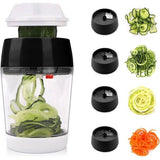 Spiraalsnijder, groente met reservoir, 4-in-1 groentesnijder, spaghetti groenteschaaf, spiraalsnijder voor groentespaghetti, courgettes, wortelen, aardappelen, wortels, wortelen, wortels,