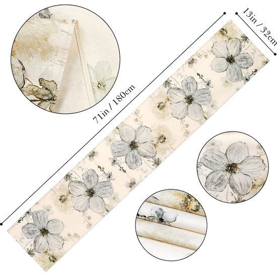 Tafelloper beige bloem 32 x 180 cm wasbaar tafelkleed bloemen planten tafelloper zomer decoratieve tafelloper modern voor eetkamer keuken boerderij bruiloft verjaardag buiten
