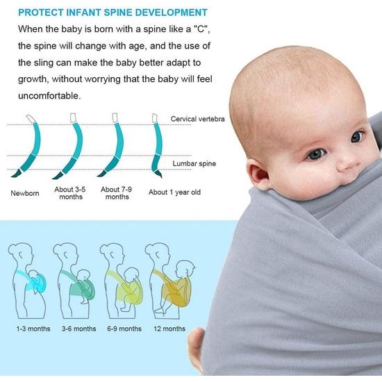 Draagdoek voor baby's, hoogwaardige babybuikdrager, elastische draagdoek voor pasgeborenen en peuters tot 15 kg, 100% zacht biologisch katoen voor mannen en vrouwen (lichtgrijs)