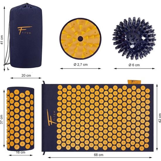 Acupressuurset Acupressuurmat Kussenzak Massagebal Verlicht rugpijn en nekpijn Spierontspanning (blauw-oranje)
