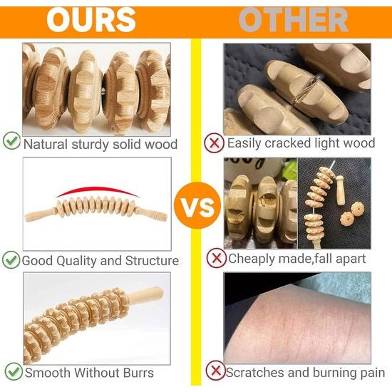Massageroller hout & trigger houten set, massageroller met handgreep, massagestaafjes triggerpunt, rug massageapparaat hout, handmassagehulp voor benen en schouders, houten therapie massagegereedschap