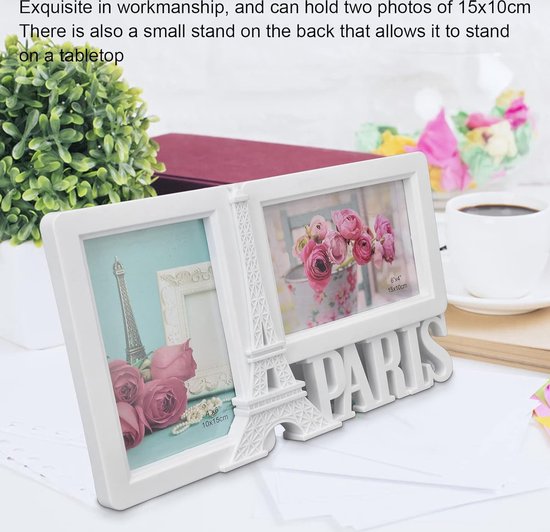 10,2 x 15,2 cm dubbele fotolijst, Eiffeltoren, bureaufotolijst, verticale en horizontale opening, moderne fotolijst, bureaulijst voor foto's