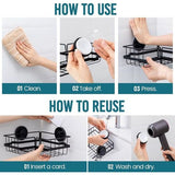 Corner Shower Caddy Suction Cup Shower Shelf No Drilling Shower Corner Basket Suction Heavy Duty Max Hold 10 kg for Bathroom & Kitchen Corner Shower Rack Black in Iron
