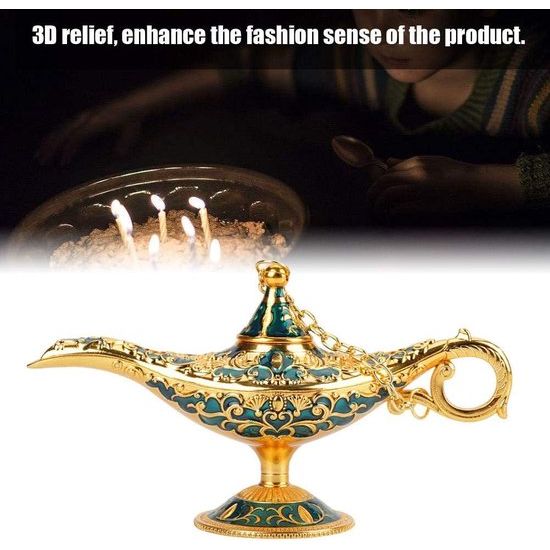 Aladdin Lamp, Metal Carved Hollow Legend Lamp Hollow Aladdin Magic Genie Light Desired Pot Decoration