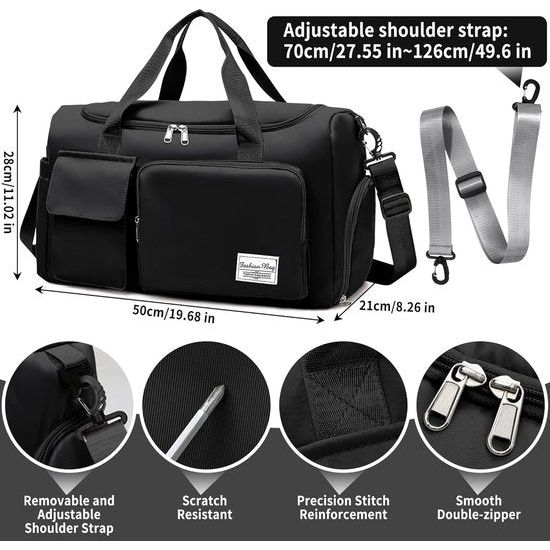 Sporttas voor dames en heren, reistas met schoenenvak en nat vak, groot, opvouwbaar, gymtas, waterdichte zwemtas, lichte trainingstas, jongens, meisjes, duffeltas voor sport, fitness, reizen,