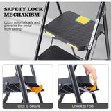 4-traps ladder Trapladder 4 treden opvouwbaar met antislip breed pedaal en leuningen Lichtgewicht huishoudladder voor uw keuken, bijkeuken, kasten, kantoor