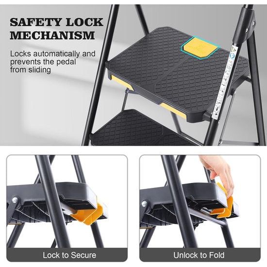 4-traps ladder Trapladder 4 treden opvouwbaar met antislip breed pedaal en leuningen Lichtgewicht huishoudladder voor uw keuken, bijkeuken, kasten, kantoor