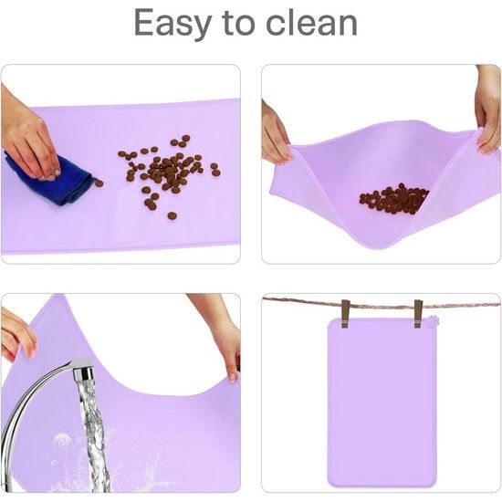 Bowl onderlegger voor honden en katten, waterdichte en antislip siliconen voerbak onderlegger voor voerbakken, waterbak, voedermat 53 x 37 cm, lila