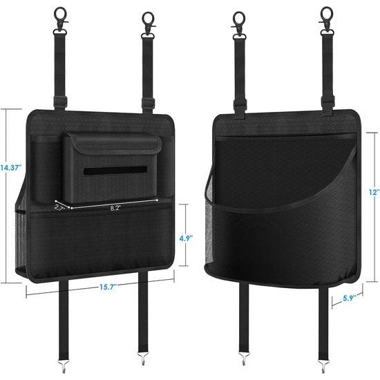 Auto-organizer tussen voorstoelen, auto-netvak voor auto, huisdier, kinderbarrière, auto, achterbank, organizer voor snacks, portefeuilles, dranken, telefoon