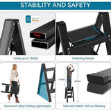 Trapladder, 3 treden, inklapbaar, aluminium vouwladder, draagbare vouwladder met breed anti-slip pedaal, opvouwbare huishoudladder, lichte ladder, draagvermogen 150 kg, zwart