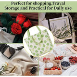 Dubbelzijdige linnen tas van katoen en linnen, stoffen tas, boodschappentas, katoenen schouderriem, dubbele draaggreep, canvas, messenger bag voor dames, kinderen (groene appels, 31 x 10 x 31 cm)