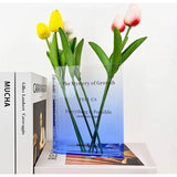 Boekvaas, acryl boekenvaas, tulpenvaas, decoratieve vaas, boekdecoratie, voor bloemstukken, middenstukken en woondecoratie (kleurverloop blauw)