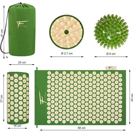 Acupressuurset Acupressuurmat Kussenzak Massagebal Verlicht rugpijn en nekpijn Spierontspanning (groen-beige)