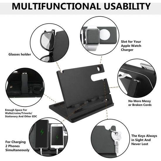 Houten Docking Station As Sleutelhouder Portemonnee Stand Horloge Organizer Mannen Vrouw Vader Verjaardagscadeau