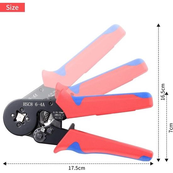 Krimptang, krimptangset voor elektrische installatie, krimptang met 1200-delige adereindhulzenset, adereindhulstang voor 0,25-10 mm² (AWG 23-7) kabel, model HSC8 6-4 krimpertang