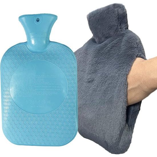 Warmwaterkruik met overtrek, 2 liter, met uitneembare vervanging voor warme en koude warmwaterfles, voor hals en schouders, rug, benen, taille, warm en pijnverlichting (donkergrijs)