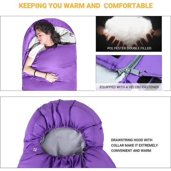 Katoenen oversized dekenslaapzak, slaapzak, slaapzak, comfort voor kamperen, wandelen, outdoor, (190 + 30) × 80 cm, comfort: 6 °C