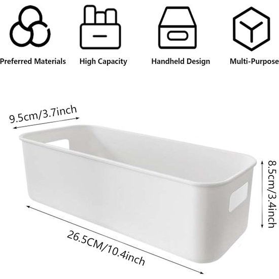 10 stuks opbergdozen kunststof witte kleine opbergmand dozen met handgrepen strakke opbergdoos manden opslag voor keuken badkamer plank plastic doos