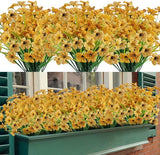 Kunstbloemen 16 bundels voor buiten, UV-bestendig, nepbloemen, vervaagt niet, faux kunststof, groenery, struiken, tuin, veranda, vensterbox, decoratie (geel)