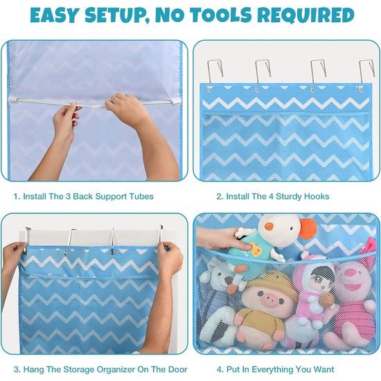 Opbergtas voor knuffeldieren, voor knuffeldieren, babyaccessoires en vochtige doeken, ademende hangorganizer met 4 grote vakken voor kinderkamer, slaapkamer