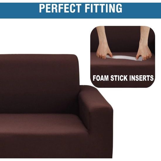 Bankhoes Elastisch Stretch Spandex Stretch Bank Gooit Bankhoes voor Bank met Armleuning Antislip Schuim 2 Zits Koffie Vertaling: Elastische stretch spandex bankhoes, bankgooihoes voor bank met armleuning, antislip schuim, 2-zits, koffie.