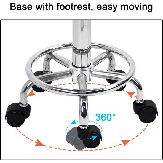 Rolling Salon kruk, draaibaar, verstelbare schoonheidskruk, zitstoel voor keuken, laboratorium, SPA, thuiskantoor, massagekruk (grijs)