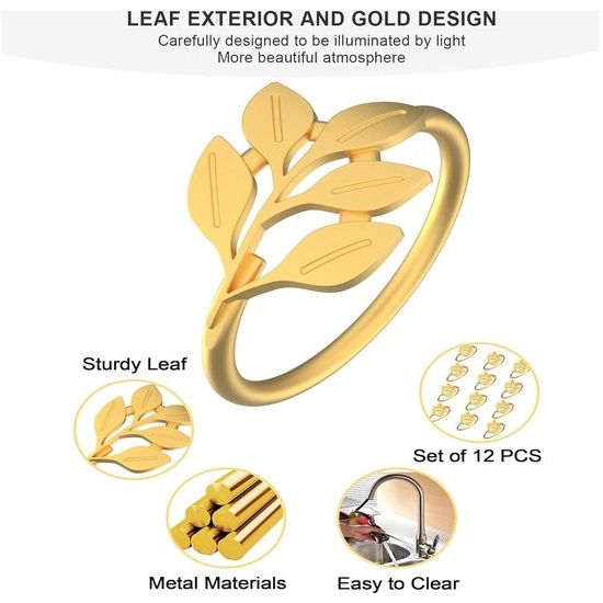 Pak van 12 gouden servetringen, servetringen, bladeren servethouders, metalen servetgespen bladeren voor bruiloft, Kerstmis, verjaardag, Valentijnsdag, familiereünie, etentje