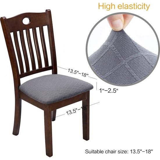 Jacquard Eetkamerstoel Stoelhoezen- Stretch Spandex, Geen rugleuning - Eetkamerstoel Stoelbeschermer Hoes - Verwijderbaar Wasbaar voor hoge bureaustoelen - Lichtgrijs - 4 stuks