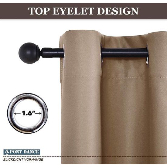 Ondoorzichtige gordijnen met inslagringen, thermogordijn kinderkamer, gordijnen, ondoorzichtig, verduisteringsgordijn, gordijnen, set van 2, H 145 x B 140 cm, cappuccino