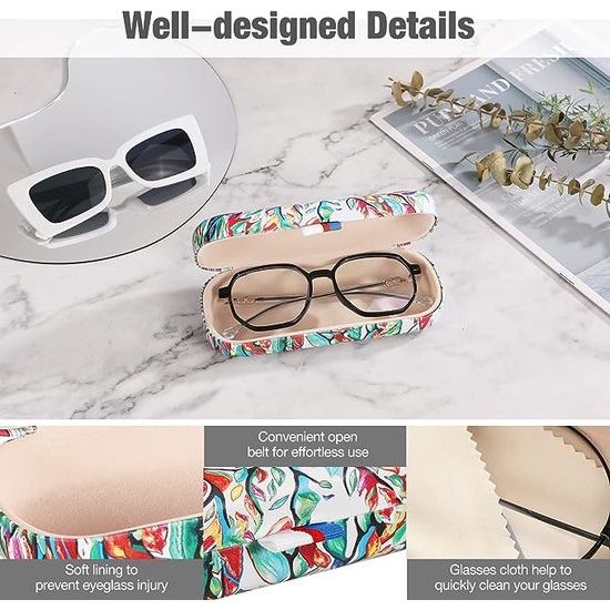 Hardcase brillenkoker, PU lederen brillenetui, krasbestendige draagbare brillenbox met reinigingsdoek, harde schaal, etui, brillenorganizer, brillenopslag voor zonnebril leesbril