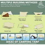 3x3M waterdicht, campingzeil tentzeilen met oogjes + nylon touwen + grondpin, uv-sneeuwregenzonbescherming, ultralicht draagbaar voor campingpicknickhangmat buitenactiviteiten
