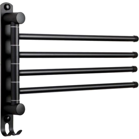 Stainless Steel Towel Rail Bathroom Swivelling 4 Arms Towel Rail Wall Mounted 32 cm Brushed Towel Rail for Kitchen, Toilet, Wardrobe and Bathroom, Black