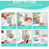 7-in-1 babyfles-reinigingsset: flessenborstel, zuigborstel, stroborstel, zeepdispenser, lepel, droogstandaard babyflessen, opbergdoos, reisbenodigdheden (turquoise)