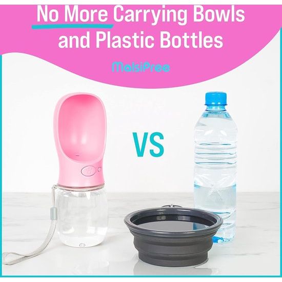 Hondenwaterfles, lekvrije draagbare puppy-waterdispenser met automatische voerbak voor huisdieren buiten, wandelen, reizen, voedselveilig plastic (350 ml, roze)